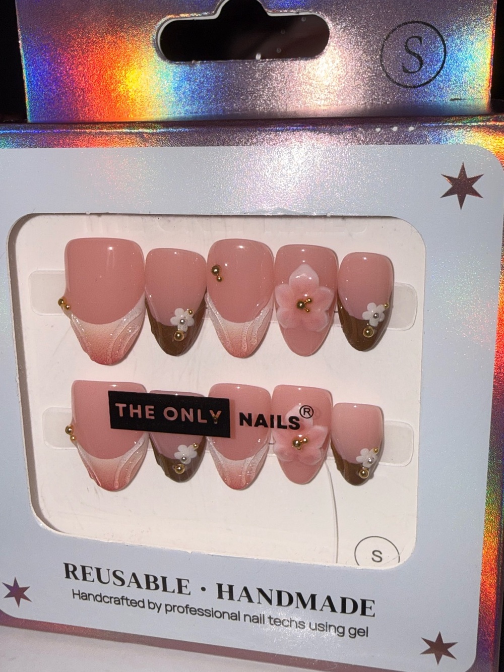 The Only Nails Pink Floral Reusable Press-On Nail Set